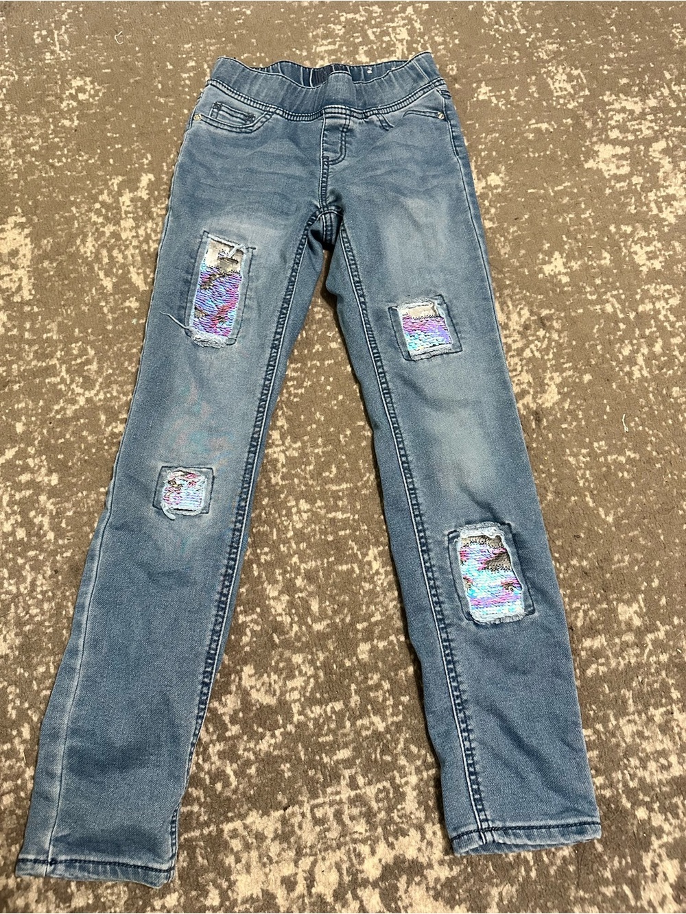 Girls' Blue Sequin Patch Skinny Jeans